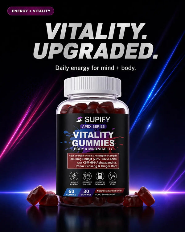 Supify Apex Vitality Gummies — Shilajit, KSM-66® Ashwagandha + Ginseng